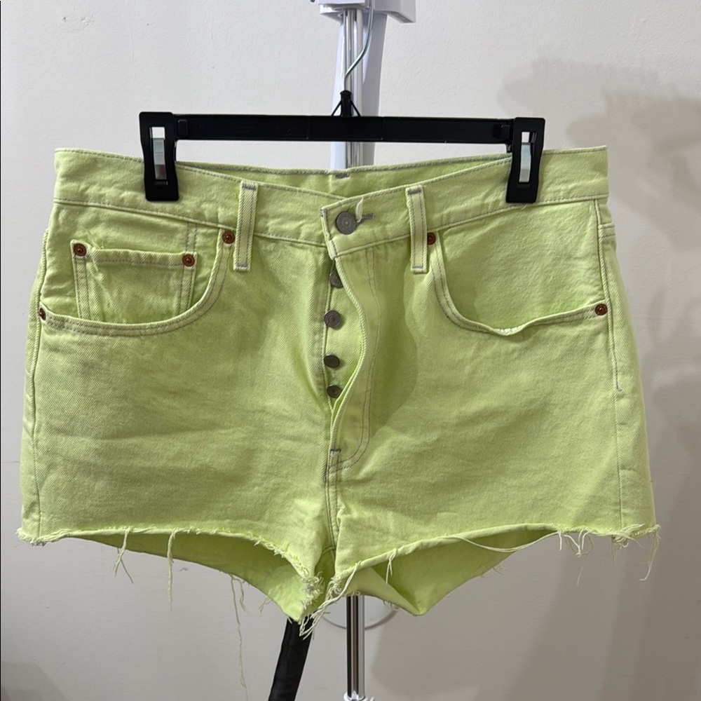 Levi's Green Jean Shorts High-Waisted Distressed